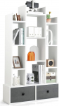 FANTASK Tree Shape Bookcase Standing Shelf with Drawers Shelf with 12 Compothments Storage Shelf for Living Room Bedroom 53 x 24 x 118 cm (White)