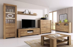 Generisch Sky Wohnzimmer Set, Wohnwand mit Vitrine Kommode Sideboard Lowboard, Riviera Eiche, 197cm H&ouml;he, Modern, Montage erforderlich, MDF/Spanplatte (ohne Beleuchtung)