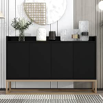 LERFAN kaasaegne 4 ukseline k&auml;epidemevaba buffetkapp k&ouml;&ouml;gikapp metallraamiga ja reguleeritavate riiulitega s&ouml;&ouml;gitoa elutoa k&ouml;&ouml;ki, 120 W x 30 D x 80 H cm, must