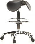 hjh OFFICE, 665070, Counter chair, draughtsman chair, TOP WORK 13, black, foam, high rise task chair, saddle-seat, ring footrest height adjustable, Padded seat, chrome-plated steel base with pressure-activated castor wheels and stands