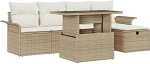 Rantry 6-teiliges Garten Sofa Set mit Kissen Beige Poly Rattan Gartenlounge Model3359668