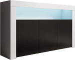 MB Muebles Bonitos elutoa s&ouml;&ouml;gitoa kapp M&ouml;&ouml;bel Sideboard mudel Rialta | Laius 155 x k&otilde;rgus 91 x s&uuml;gavus 37 cm | Matt melamiin | 3 ust | Valge ja must | Valge ja must