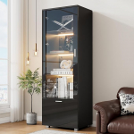 Merax vitriinakapp LED-iga, kaasaegne vitriinakapp 3 riiuliga, sahtliga, k&otilde;rgl&auml;ikega vitriinakapp kollektsioonidele, akr&uuml;&uuml;luksega raamaturiiul, elutuppa, magamistuppa, 50 x 40 x 160 cm.