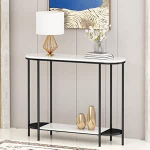 Konsolentisch aus Metall mit Steinplatten-Tischplatte, moderner Sofatisch mit Ablage, Flurtisch f&uuml;r das Wohnzimmer (Schwarz 1.100 cm)