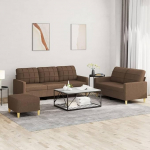 Gecheer 3-TLG. Sofagarnitur mit Kissen Braun Stoff, Moderne Couch Polstersofa f&uuml;r Wohnzimmer Schlafzimmer Spielzimmer3201317