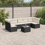 Set Schlafsofa, Gartensofa-Set mit Kissen, 8-teilig, schwarz, aus Polyrattan, Set f&uuml;r Schlafsofa, Wohnzimmer, Gartensofa, modernes Sofaset f&uuml;r Outdoor, Outdoor-M&ouml;bel o1