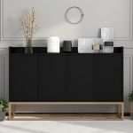 Aneutr Modern Sideboard, madal kapp 4 uksega, k&ouml;&ouml;gikapp reguleeritava riiuliga ja kuldsete metalljalgadega, elutuba, minimalistlik elutoa k&uuml;ljepaneel (must)