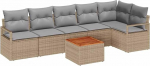 Rantry 7-teiliges Garten-Sofa-Set mit Kissen Beige Poly Rattan Akazie Gartenlounge Model3347714