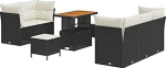 8-teilige Garten Sofa Set mit Kissen Schwarz Poly Rattan Akazie, 3-teiliges Garten Esstisch Set mit Kissen Schwarz Poly Rattan Akazie Gartenlounge Model3361430