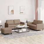 3-TLG. Sofagarnitur mit Kissen Cappuccino-Braun Kunstleder, Big Sofa Lounge Diivan Couch Schlafcouch Geeignet f&uuml;r Wohnung Hotel Schlafzimmer Wohnheim
