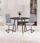 Hallowood Furniture Finley F-T101B-CHA05-GRY2 Small Round Dining Table and Chairs Set of 2, Black Kitchen Table and High Back Light Grey Chairs, Dining Set for Home, Office and Coffee Shop