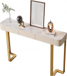 Moodne konsoollaud kiviplaadiga, kitsas koridorilaud kuldse roostevabast terasest raamiga, pikk konsool elutuppa v&otilde;i esikusse (Withe Gold, 55,1 tolli/140 cm)