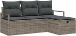 4-teiliges Garten-Sofa-Set mit Kissen Grau Poly-Rattan, 2-Sitzer Garten-Sofa mit Stauraum & Kissen Grau Poly-Rattan Gartenlounge Model3360480