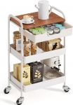 KINGRACK 3 Tier Storage Trolley with Table Top Multi-Function Metal Trolley for Kitchen Home Office Dark Brown