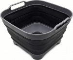 SAMMART TPE and Polypropylene, 10 Litres Folding Bowl with Drain Plug, Portable Dishwasher Tray, Space-Saving Kitchen Storage Compartment (Garu/Black, 1)