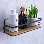 Bestdon Shower Shelf No Drilling Black Shower Shelf Bathroom Shelf Self-Adhesive Shower Basket Shower Organiser Shelves on the Wall for Bathroom, Living Room - Made of Bamboo and Metal