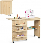 GOPLUS Kokkupandav &otilde;mblusmasinate laud ratastel, &otilde;mbluskapp, arvutilaua t&ouml;&ouml;laud (naturaalne)