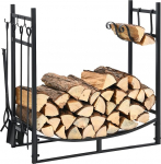 COSTWAY Firewood Rack with 4 Fireplace Companions & Kindling Holders, Firewood Rack for Indoor and Outdoor Use, Firewood Rack Metal, Firewood Stand, 76 x 33 x 76 cm