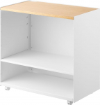 Yamazaki 1424 Tower Semi-Closed Storage Cart with Wooden Shelf, White, Steel/Wood/Nylon, Minimalist 35.3 x 60.3 x 59 cm