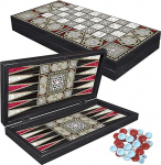 PrimoLiving Deluxe Wooden Backgammon Set Palamedes - 28.5 x 28 cm - Includes Chessboard