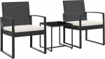 vidaXL Garden Dining Set 3-Piece Garden Furniture Set with Cushion Table 2 Chairs for Patio Balcony Garden Balcony Furniture Patio Furniture Black PP Rattan