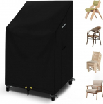RICHIE Garden Stacking Chair Cover, Outdoor Garden Chair Covers, Waterproof Reclining Chair Cover, Patio Chair Covers, 68 x 96 x 110/150 cm, Anti-UV All Weather Chair Cover, Black, 600D Furniture