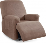 LiveGo Polar Fleece Deck Chair Covers, Stretch Recliner 4 Pieces 1 Seater Armchair Sofa Cover Furniture Protector Armchair Slipcover with Elastic Bottom, Machine Washable (M-Camel)