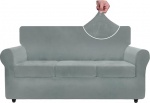 ZNSAYOTX Luxus-Samt-Couchbezug, 4-teilig, Stretch-Sofabez&uuml;ge f&uuml;r 3 Kissen, Couch, dick, weicher Spandex-Sofabez&uuml;ge, Wohnzimmer, rutschfest, Hundem&ouml;belschutz, Hellgrau, 180,3 cm - 231,1 cm (3 Kissen)