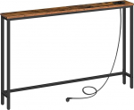HOOBRO EBF15CXG01G1 Console Table with Power Strip and USB Ports Slim Console Table with Charging Station Side Table for Foyers, Hallways, Vintage Brown and Black