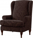 LINGKY Jacquard Damask Wing Chair Cover Elastic Stretch Soft Sofa Covers 2-Piece Wingback Armchair Covers with Removable Arms Protective Covers Furniture Protector (Brown)