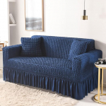 Stretch Sofa Slipcover with Ruffle Skirt, 1 Piece, Couch Sofa Cover, Furniture Protector, Soft with Elastic Bottom for Kids, 3D Bubble Spandex Jacquard Fabric (3 Seater)