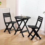 KAIHAOWIN Bistro Set 3-osaline bistro laud koos 2 tooliga Kokkupandav r&otilde;dulaua komplekt 2 inimesele, v&auml;ike plastikust aialaua, r&otilde;dum&ouml;&ouml;bel aeda, r&otilde;dule, must