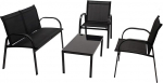 DEGAMO Arona 4-osaline Lounge komplekt (2 x Lounge toolid, 1 x Lounge diivan, 1 x laud 80 x 45 cm), metall + tekstiilkangas, must, Outdoor