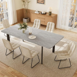 JIEXI s&ouml;&ouml;gilaud koos 4-8 tooliga, pikendatav s&ouml;&ouml;gikomplekt, kaasaegne, stiilne MDF-paneelidest s&ouml;&ouml;gilaud elutuppa (160-200 cm laud + 6 beeži v&auml;rvi tooli U-kujuliste jalgadega)