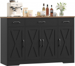 HOCSOK Sideboard, 140 cm lai k&ouml;&ouml;gikapp 2 reguleeritava riiuliga, buffeekapp 3 sahtliga 4 uksega, k&ouml;&ouml;gibuffee elutuppa, k&ouml;&ouml;ki, esikusse, must ja pruun