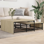 Couchtisch Set Sonoma Eiche 2er Nesting Tische 81,5x80x36 cm & 72x70x26 cm aus Holzwerkstoff und Metall, Modernes Design und Industrie-Look, platzsparend f&uuml;r Wohnzimmer kleine R&auml;ume