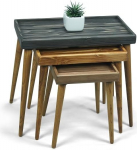 Rustic Solid Wood 3-osaline pesitsuslaudade komplekt - K&auml;sitsi valmistatud ruumi s&auml;&auml;stev k&uuml;ljelaua komplekt