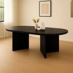 S&ouml;&ouml;gitoa laud 160 x 90 cm Must v&auml;limusega lauaplaat Sirged servad 40 mm Ovaalse s&ouml;&ouml;gilaua jalad V-kujuline puidust laud S&ouml;&ouml;gitoa laud