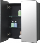 Fundin mustast alumiiniumist vannitoa peegelkapp 60x70cm raamitud ukse ja reguleeritavate klaasriiulitega, mis on sisseehitatud v&otilde;i pinnale paigaldatud.