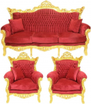 Casa Padrino Baroque elutoa komplekt Bordeaux sametkangas / kuldne - 3-kohaline diivan + 2 tugitooli