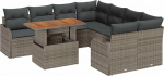 9-teiliges Garten-Sofa-Set mit Kissen Grau Poly Rattan Akazie, 2-Sitzer Garten-Sofa mit Kissen Grau Poly Rattan Gartenlounge Model3349439