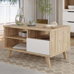 Forte VANKKA kohvilaud 90, laud lahtiste kambrite ja sahtliga, puitmaterjal, tammeplaat/valge, 90 cm lai, 51,1 cm k&otilde;rge, 60 cm s&uuml;gavus