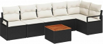 7 Teiliges Garten Sofa Set mit Kissen Schwarz Poly Rattan Akazie, 2-Sitzer Garten Sofa mit Kissen Schwarz Poly Rattan Gartenlounge Model3347712