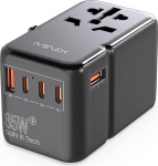 MINIX Universal Travel Adapter, 85W GaN III rahvusvaheline toiteadapter, 3 USB-C 2 USB-A pesa, AC pistikupesa, &uuml;lemaailmne reisilaadija s&uuml;learvutitele, tahvelarvutitele, telefonidele ja muudele seadmetele.