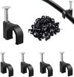 Runde Kabel-Clips, 14 mm, Kabel-Nagel-Clips, langlebige Kabel-Wand-Clips f&uuml;r die Organisation von Ethernet, USB-Kabel, Telefonleitung und TV-Leitung, Schwarz, 100 St&uuml;ck