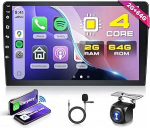 Rimoody 2G + 64G autoraadio 2 Din Android Wireless Carplay Android auto, 9-tolline puuteekraaniga 2 DIN raadio auto koos navigatsiooniga GPS peeglilink Bluetooth FM / RDS raadio WiFi USB + tagurduskaamera