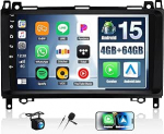 SIXWIN 4+64G Android 15 autoraadio Mercedes-Benz W169 B160 B170 W639 Vito Viano jaoks koos Carplay/Android Auto/Mirrorlink, 9-tolline mahtuvuslik puuteekraan toetab WiFi/GPS/FM/Bluetooth/SWC