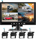 Hodozzy traadita tagurduskaamera 4 kaamerat 9-tollise HD monitoriga traadita tagurduskaamera komplekt, 18 IR &ouml;&ouml;vaatega veekindel tagurduskaamera traadita 12 V - 36 V haagistele, haagissuvilatele, bussidele, veoautodele,