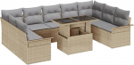 Rantry 10-teiliges Garten Sofa Set mit Kissen in Beige Poly Rattan, 2-Sitzer Garten Sofa mit Stauraum & Kissen in Beige Poly Rattan Gartenlounge Model3357083