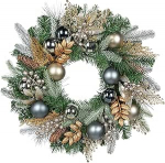 Hollyone j&otilde;ulukingi uksep&auml;rg j&otilde;uludeks, l&auml;bim&otilde;&otilde;t 60 cm, kunstlik p&auml;rg esiuksele koos j&otilde;ulukommete, marjade, m&auml;nnikuuskede ja n&otilde;eltega, dekoratiivne p&auml;rg advendiaegse kodu seinale